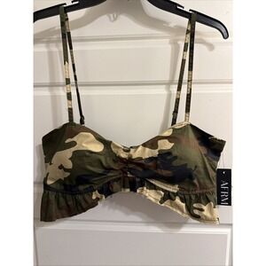 AFRM Camo Ruched Crop Top XL padded bra